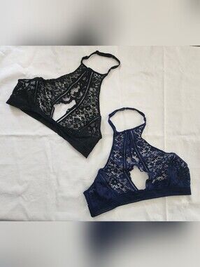 Victoria's Secret Lace Halter Bralettes - Black & Navy